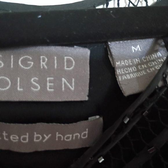 Sigrid Olsen 100% Silk Sequins Dressy Top Hand knitted Black Size M - Picture 2 of 4